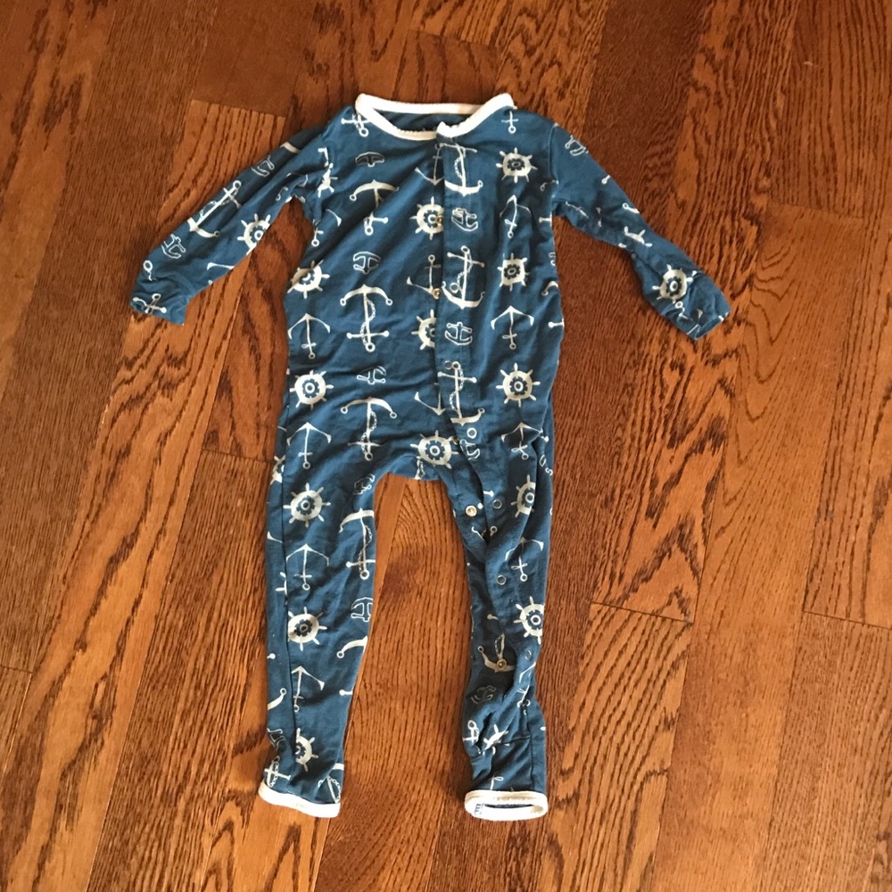 Kickee Pants blue anchor button coverall